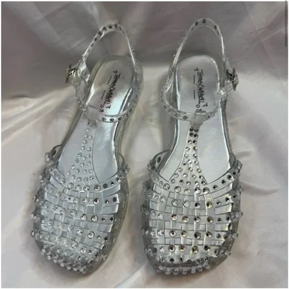 NWOT Jeffrey Campbell Transparent Jelly Embellished Ankle Strap Sandals Sz 8 - Picture 2 of 10